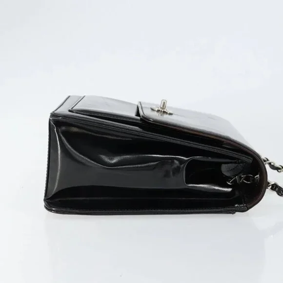 CHANEL Flap Chain Shoulder Bag Patent leather Black Silver CC Auth bs30494 - Picture 5 of 15